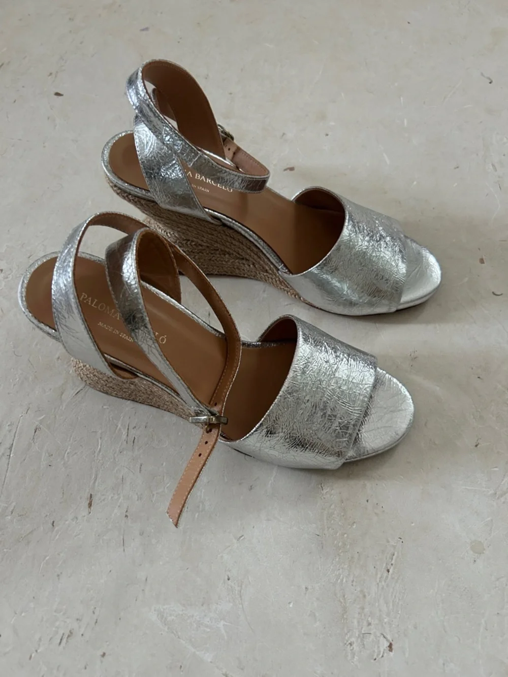 Paloma Barceló Metallic Silver Espadrille Wedge Sandals - Picture 1 of 5
